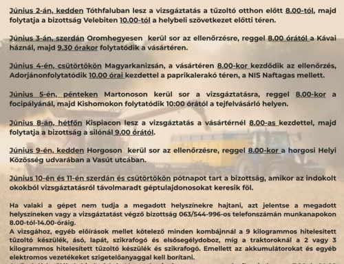 Tisztelt mezőgazdasági termelők! 
Értesítjük Önöket, hogy június 9-én, kedden re…